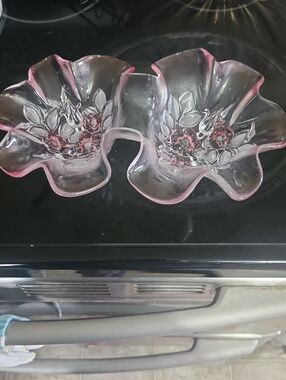 Vintage Pink Glass Double Bowl